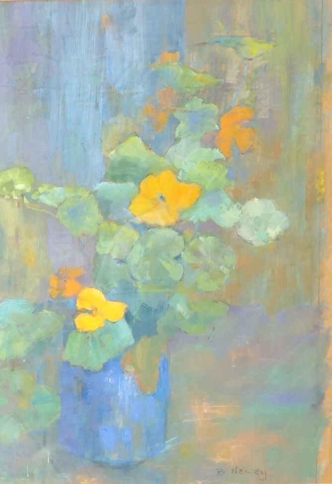 Billie Newey (Contemporary), Still life of flowers in a vase, signed, oil on board, 46 x 34cm